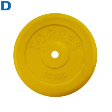 Диск TORRES 15 кг d25мм, металл в резиновой оболочке, желтый